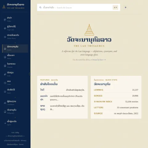 ໜ້າທຳອິດຂອງ Lao Thesaurus